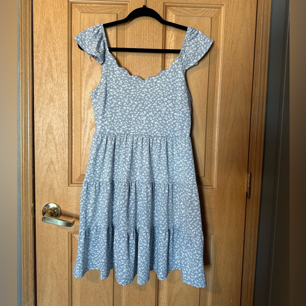 Monteau Light Blue Scalloped Dress